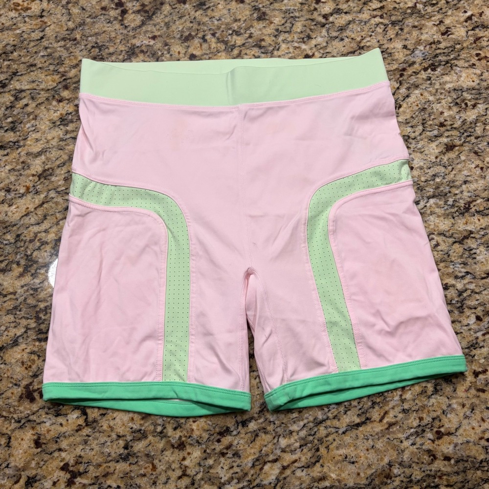 Fabletics Pink Mint Green Mesh Panel Biker Shorts XXL Women Athletic Yoga Gym ws